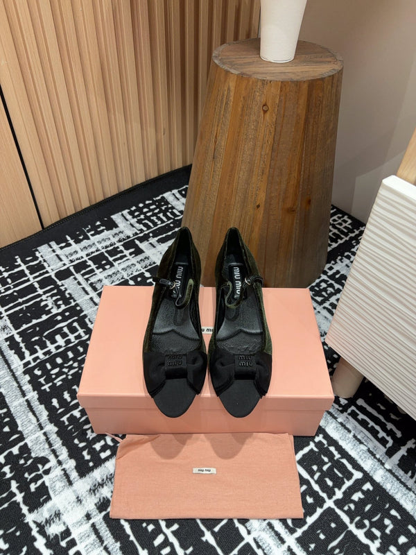 Miu Ballet Flat Dark Green And Black Velvet