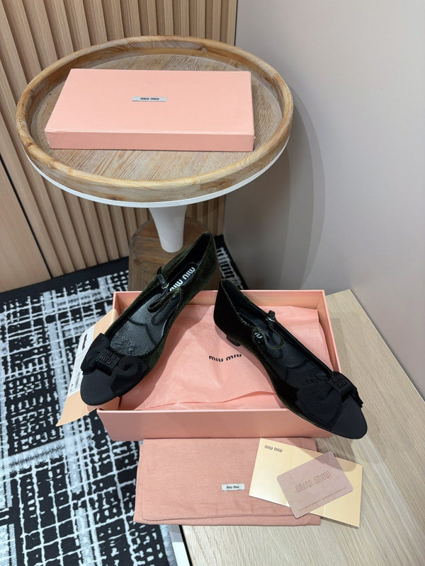 Miu Ballet Flat Dark Green And Black Velvet