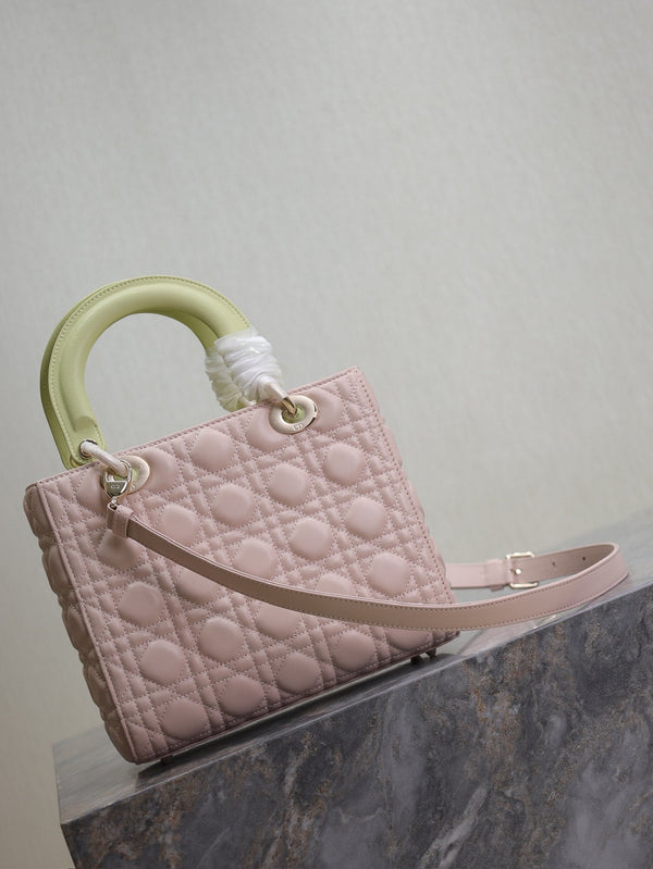 Borsa da donna 20 cm in pelle di agnello rosa verde pallido