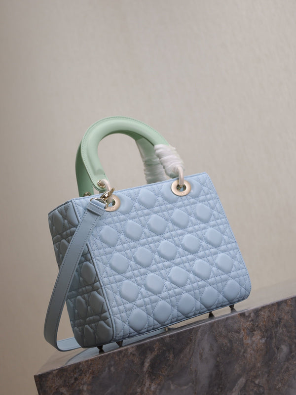 Borsa da donna 20 cm Celeste Blu Verde Pallido Pelle di Agnello