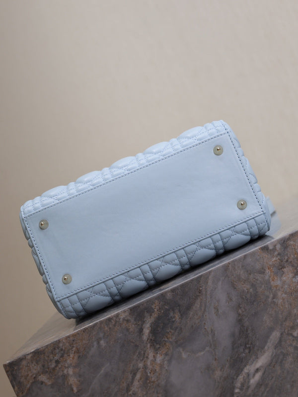 Borsa da donna 20 cm Celeste Blu Verde Pallido Pelle di Agnello