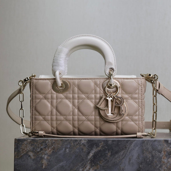 Borsa Lady D-Joy 22 Beige Bianco Pelle di Agnello