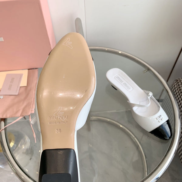 Miu Sandals Square Heel Shoes White Leather