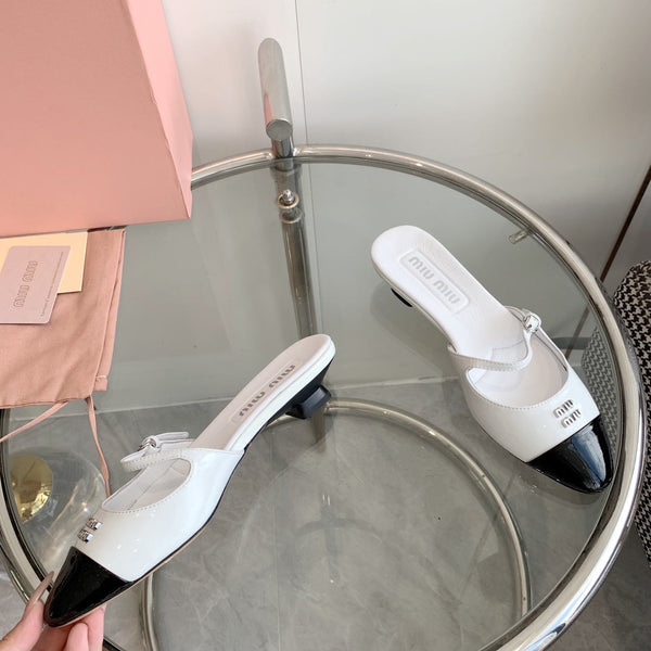 Miu Sandals Square Heel Shoes White Leather