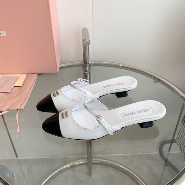 Miu Sandals Square Heel Shoes White Leather