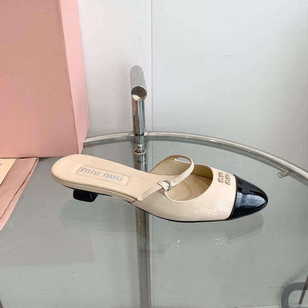 Miu Mules Beige Cowhide