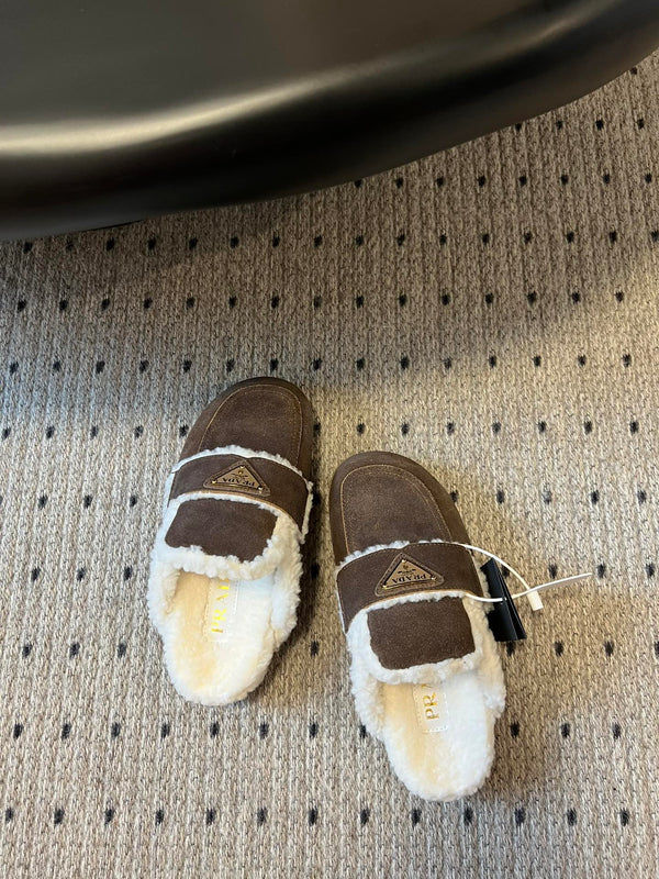 Pra Slippers Dark Brown Suede & Shearling 478565