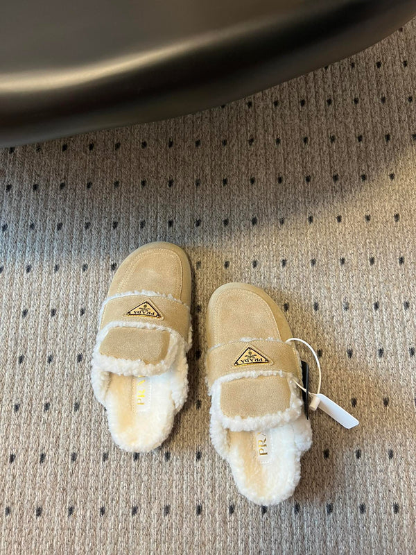 Pra Slippers Light Taupe Suede & Shearling 478566