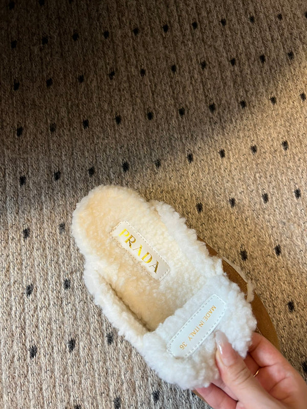 Pra Slippers Brown Suede & Shearling 478567