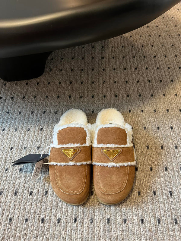 Pra Slippers Brown Suede & Shearling 478567