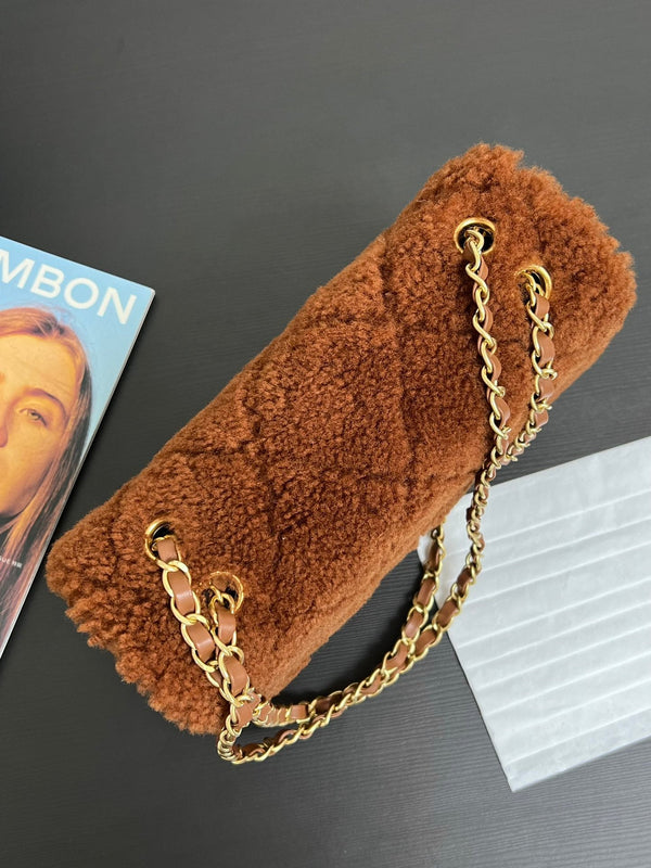 Flap Bag Small 23cm Brown Sherling Lambskin Gold Hardware