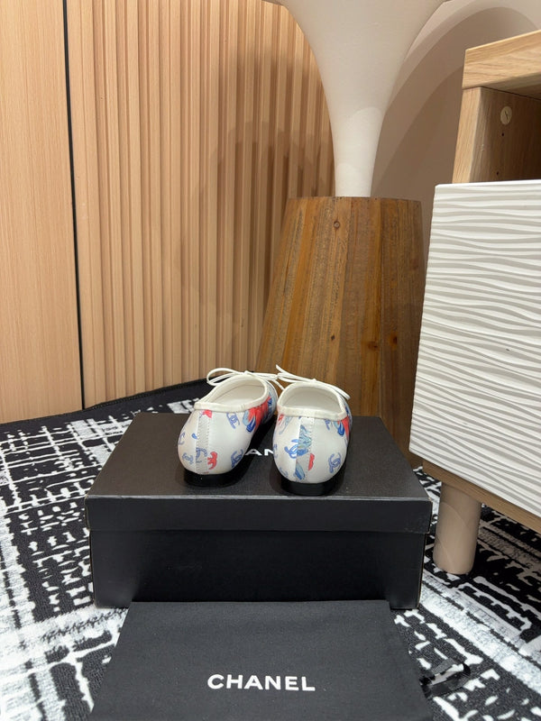 CC Ballet Flats White Silk Flowers And Lambskin