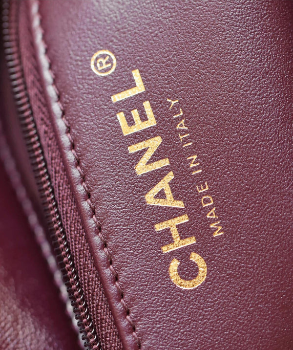 24B Mini Flap Bag With Top Handle 19cm Burgundy Lambskin