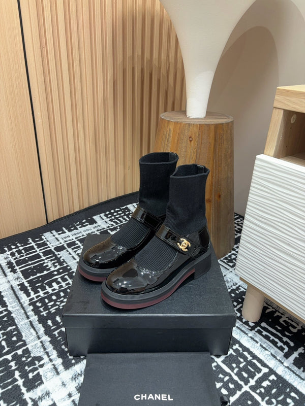 CC Ankle Boots 50mm Black Wool And Cowhide