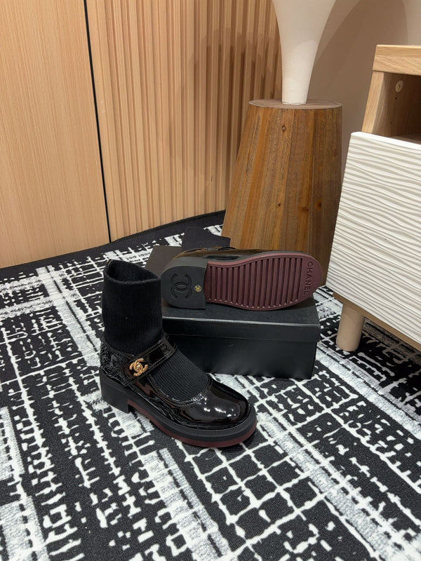 CC Ankle Boots 50mm Black Wool And Cowhide