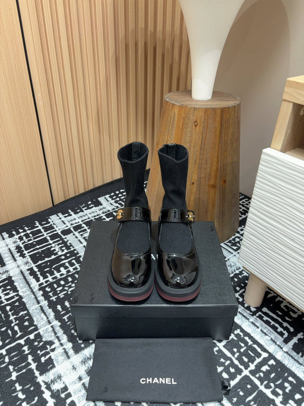 CC Ankle Boots 50mm Black Wool And Cowhide