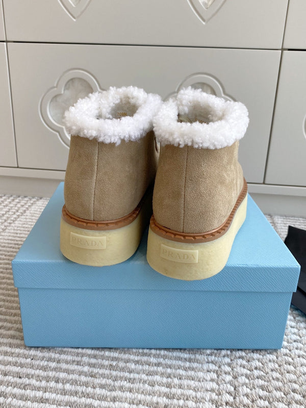 Bottes Chukka Prada Daim Khaki Clair Cisaillement Blanc 564161