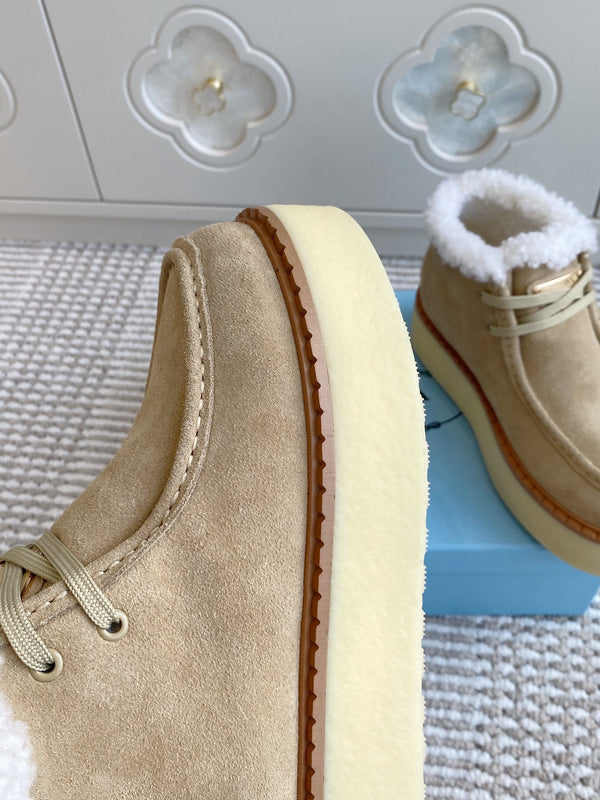 Bottes Chukka Prada Daim Khaki Clair Cisaillement Blanc 564161
