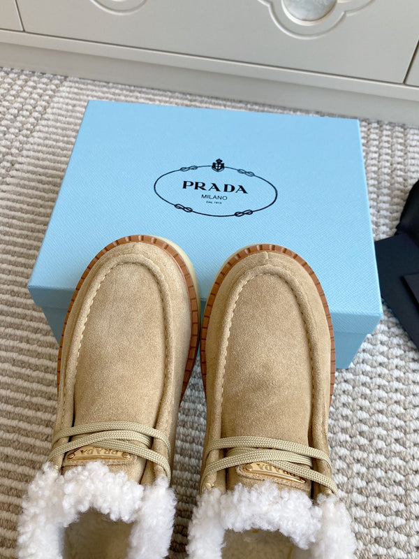 Bottes Chukka Prada Daim Khaki Clair Cisaillement Blanc 564161