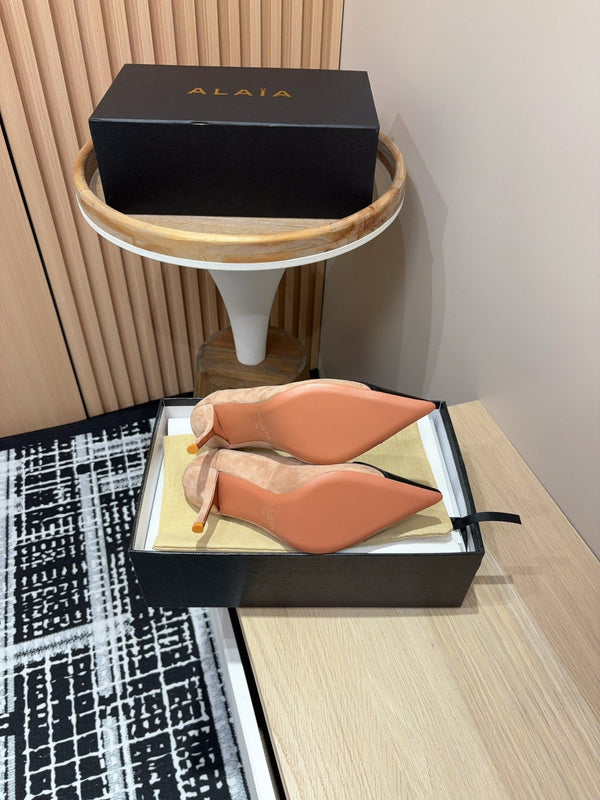 Alaia Pump Coeur 85mm In Beige Suede 933078