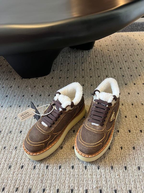 Prada 25s Mid-Top Sneaker Brown Suede And Wool 538432