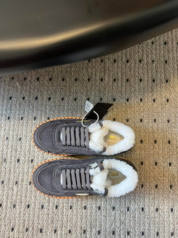 Prada 25s Mid-Top Sneaker Dark Gray Suede And Wool 538434