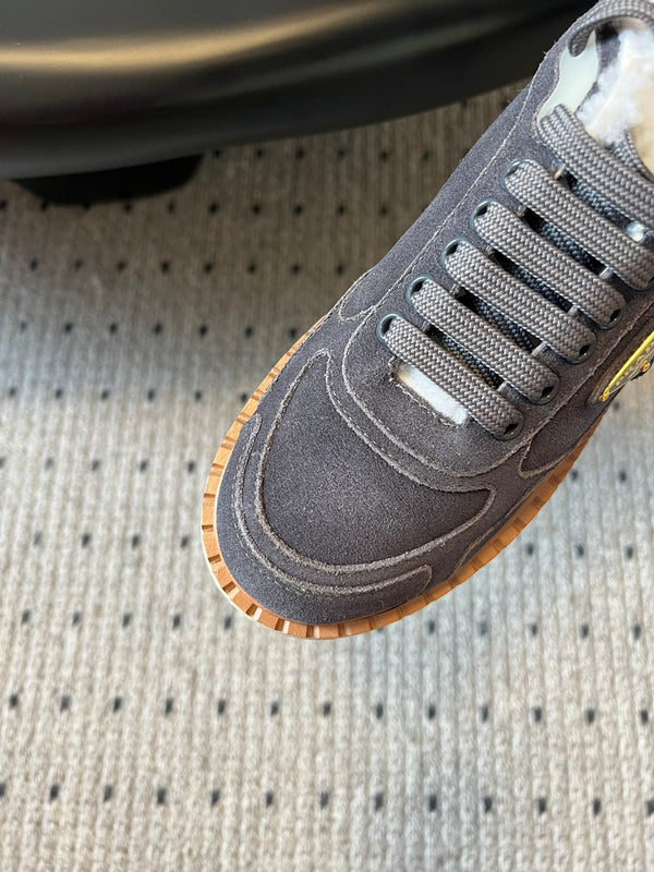 Prada 25s Mid-Top Sneaker Dark Gray Suede And Wool 538434