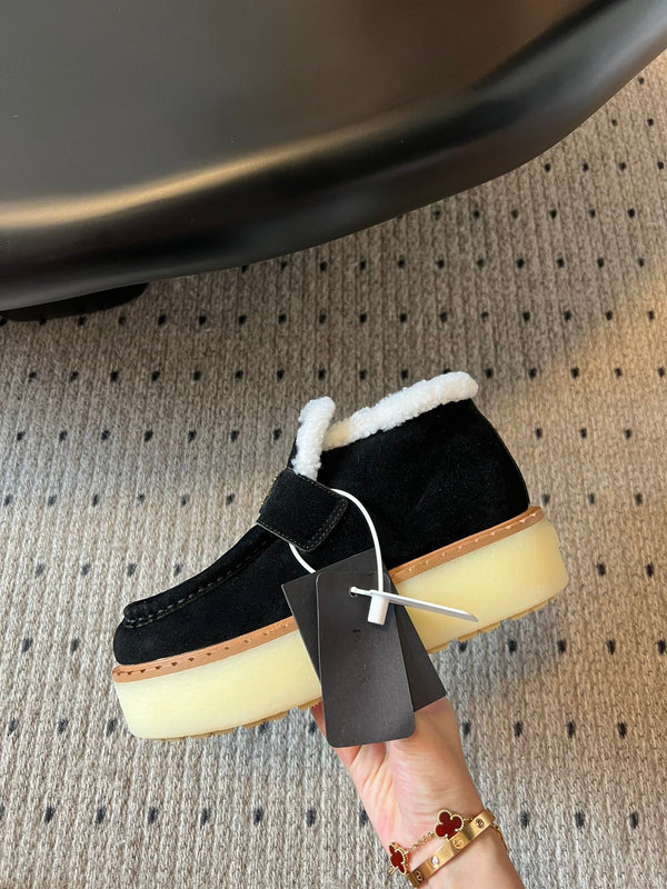 Prada 25s platform ankle boots black suede and wool 538437