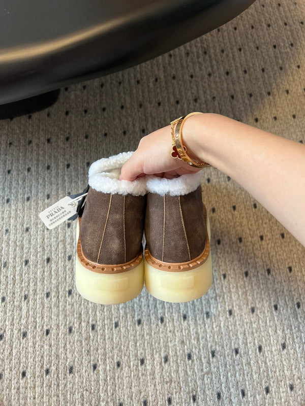 Prada 25s platform ankle boots brown suede and wool 538439