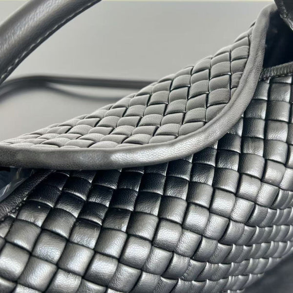 BV Small Cobble Top Handle 23cm Black Lambskin