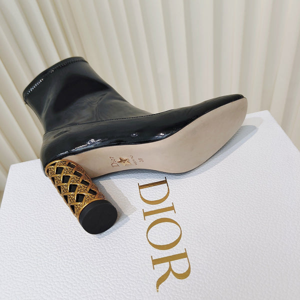 CD Icon Heeled Ankle Boot 80mm In Glossy Black Cowhide 111384