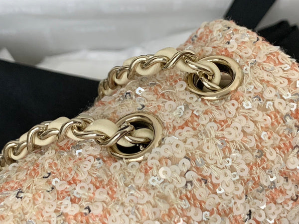 25C Flap Bag 20cm Beige Polka Dot Silver Sequin Calfskin