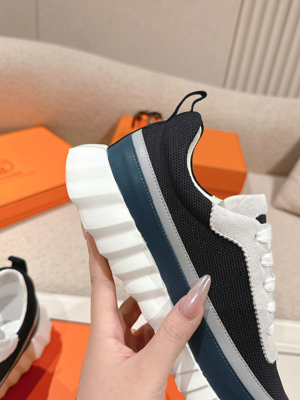 HM Men's Sneaker Black Blue Goatskin Suede 578953