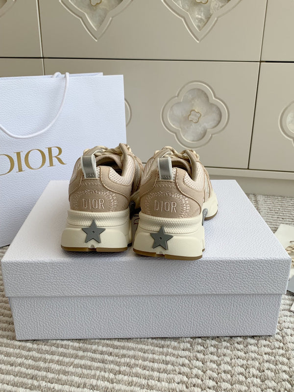 CD Chrono Sneaker In Light Brown And Ivory White Mesh Fabric And Suede 105379