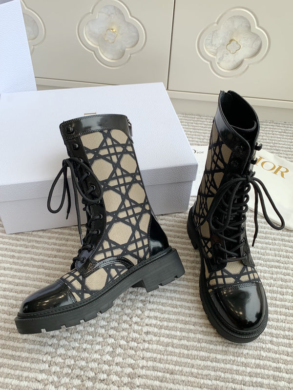 CD D-Unit Ankle Boot In Dark Beige Mix Black Canvas And Glossy Cowhide 105082