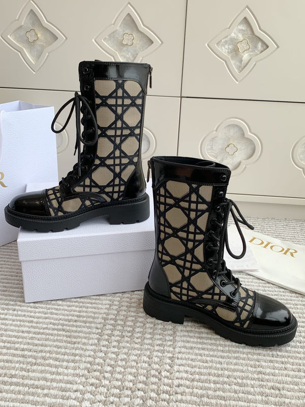 CD D-Unit Ankle Boot In Dark Beige Mix Black Canvas And Glossy Cowhide 105082