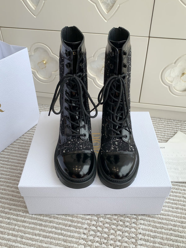 CD D-Unit Ankle Boot In Black Tweed Fabric And Glossy Cowhide 105086