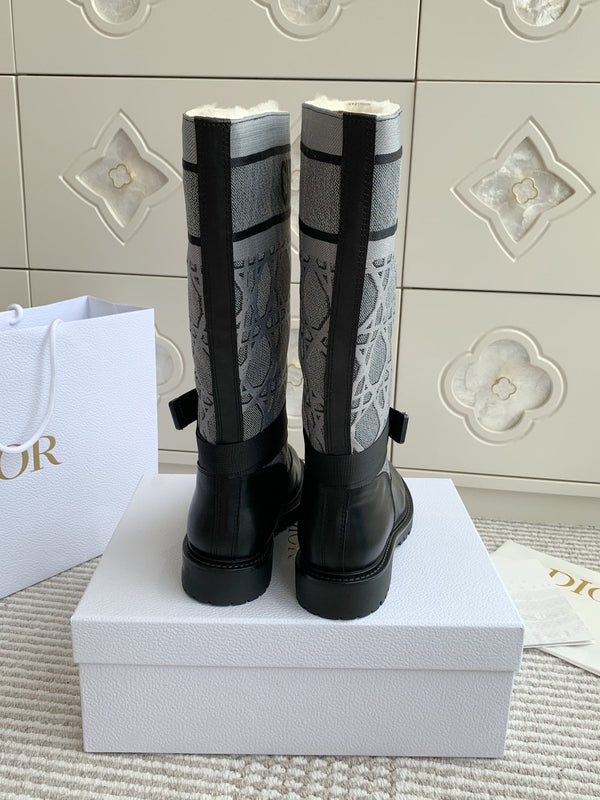 D-Major Boot In Grey Mix Black Denim Fabric With Fleece Lining 105070