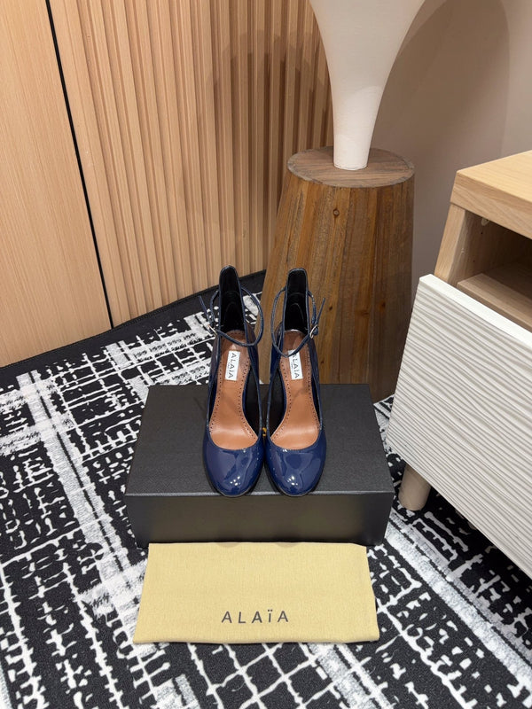 Alaia Decollete Pumps 105mm In Navy Blue Glossy Cowhide 121912