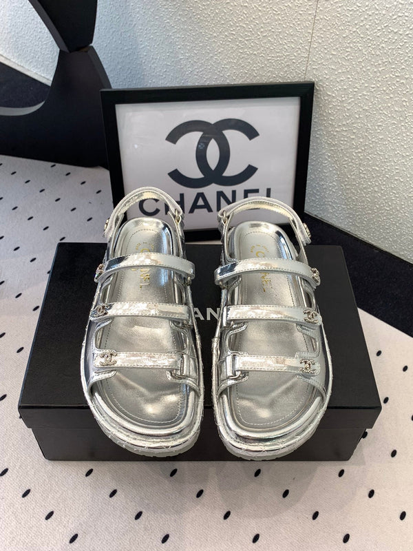 CC Sandals In Silver Lambskin 147001