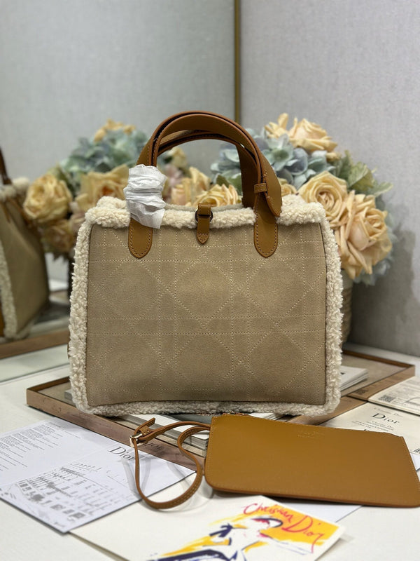 CD Toujours 28.5 Camel Brown Cowhide And Fur Gold Hardware