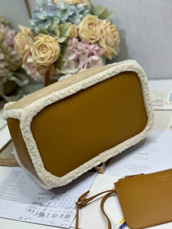 CD Toujours 28.5 Camel Brown Cowhide And Fur Gold Hardware