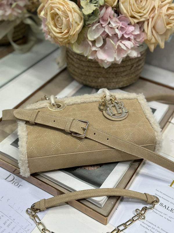 CD Lady D-Joy 22.5 Camel Cowhide And Fur Gold Hardware