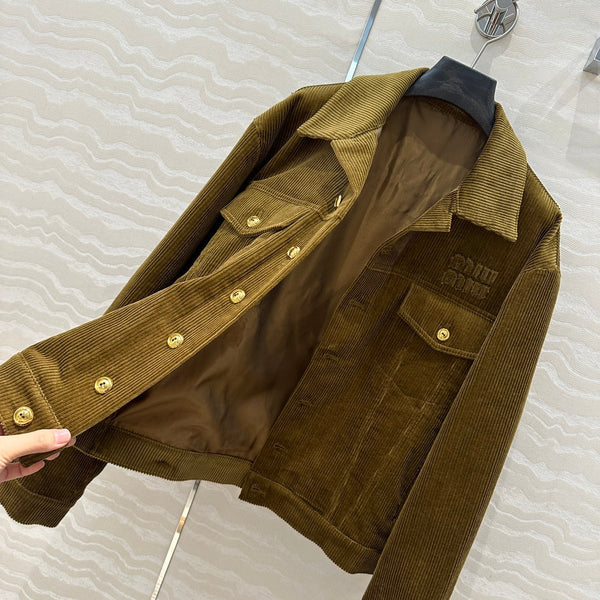 Miu Miu Corduroy Jacket Olive Green Cotton