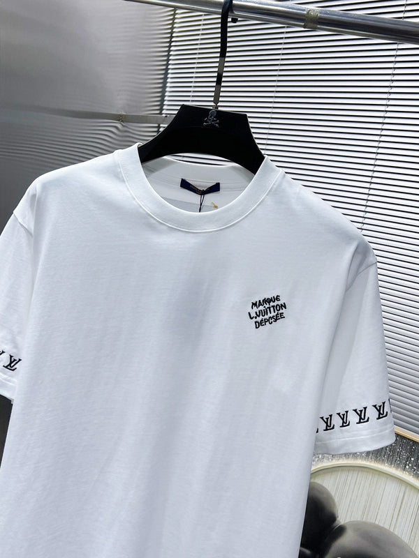 LV T-SHIRT LOGO EMBROIDERED WHITE COTTON 238805