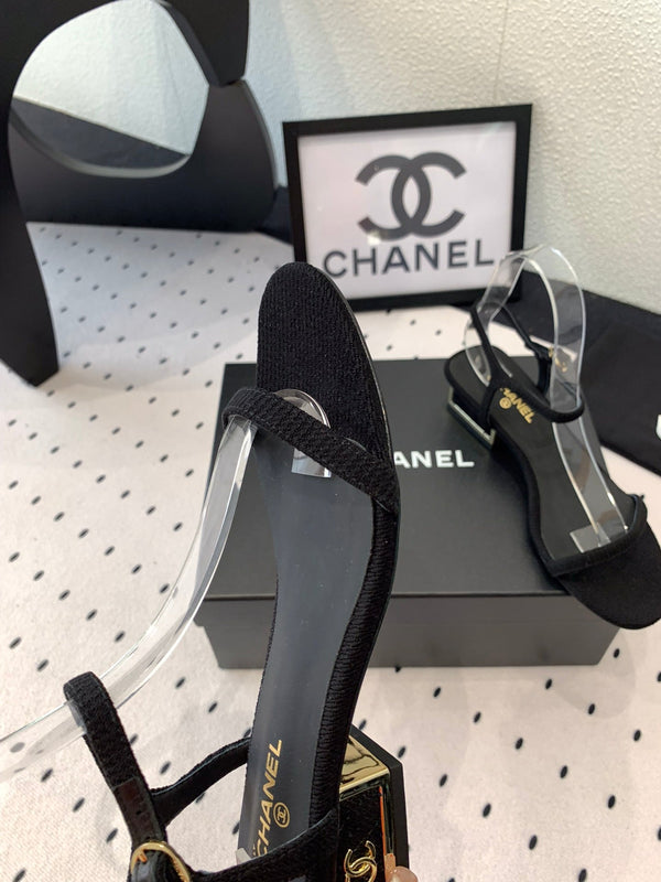 Sandalo CC in tessuto di tela nero 147092