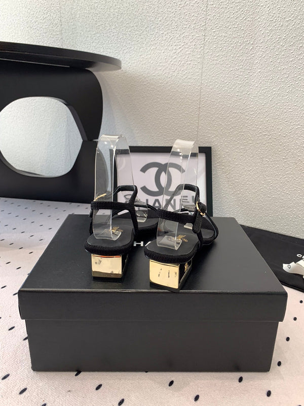 Sandalo CC in tessuto di tela nero 147092