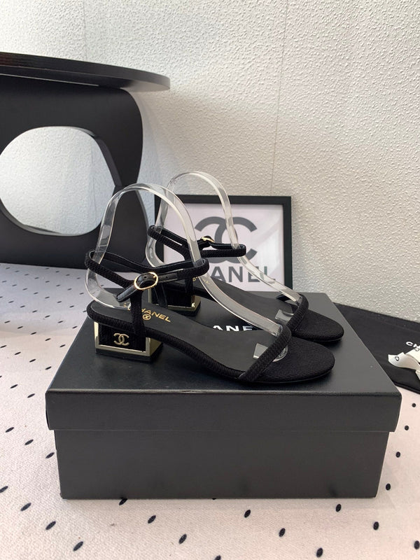 Sandalo CC in tessuto di tela nero 147092