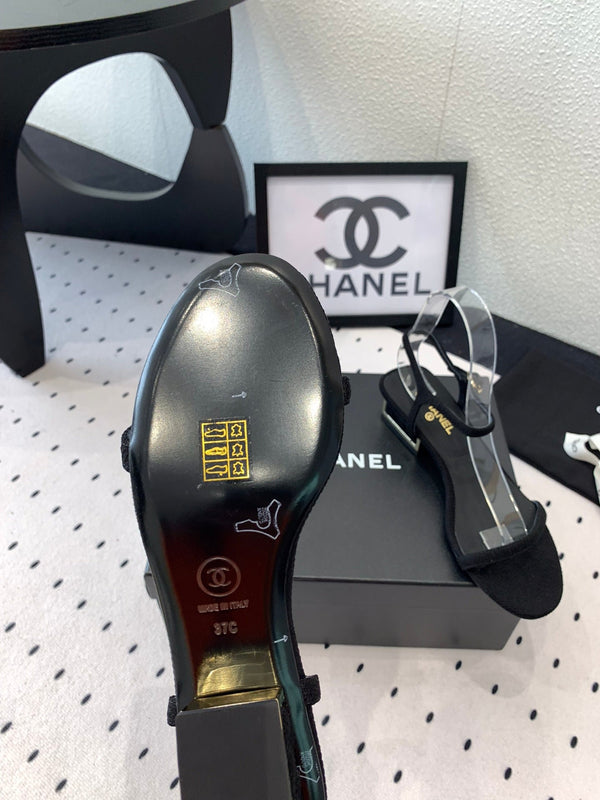 Sandalo CC in tessuto di tela nero 147092