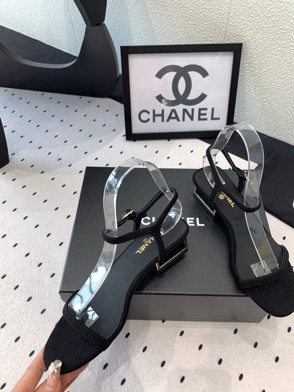 Sandalo CC in tessuto di tela nero 147092